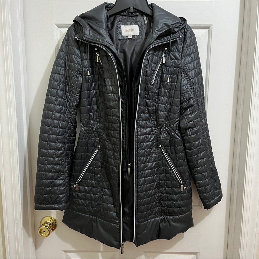 Like New LAUNDRY by SHELLI SEGAL Jacket Women XS quilted charcoal hood removable